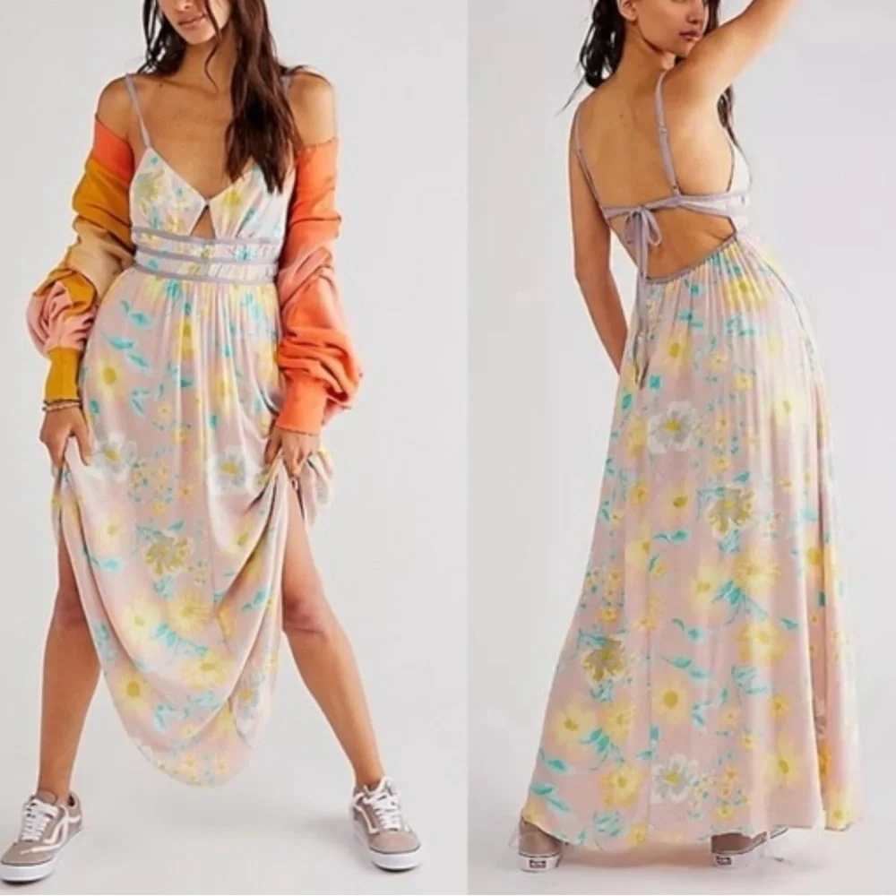 Free People Wisteria Maxi Dress Floral Open Back Keyhole NWT Size M - Picture 5 of 12